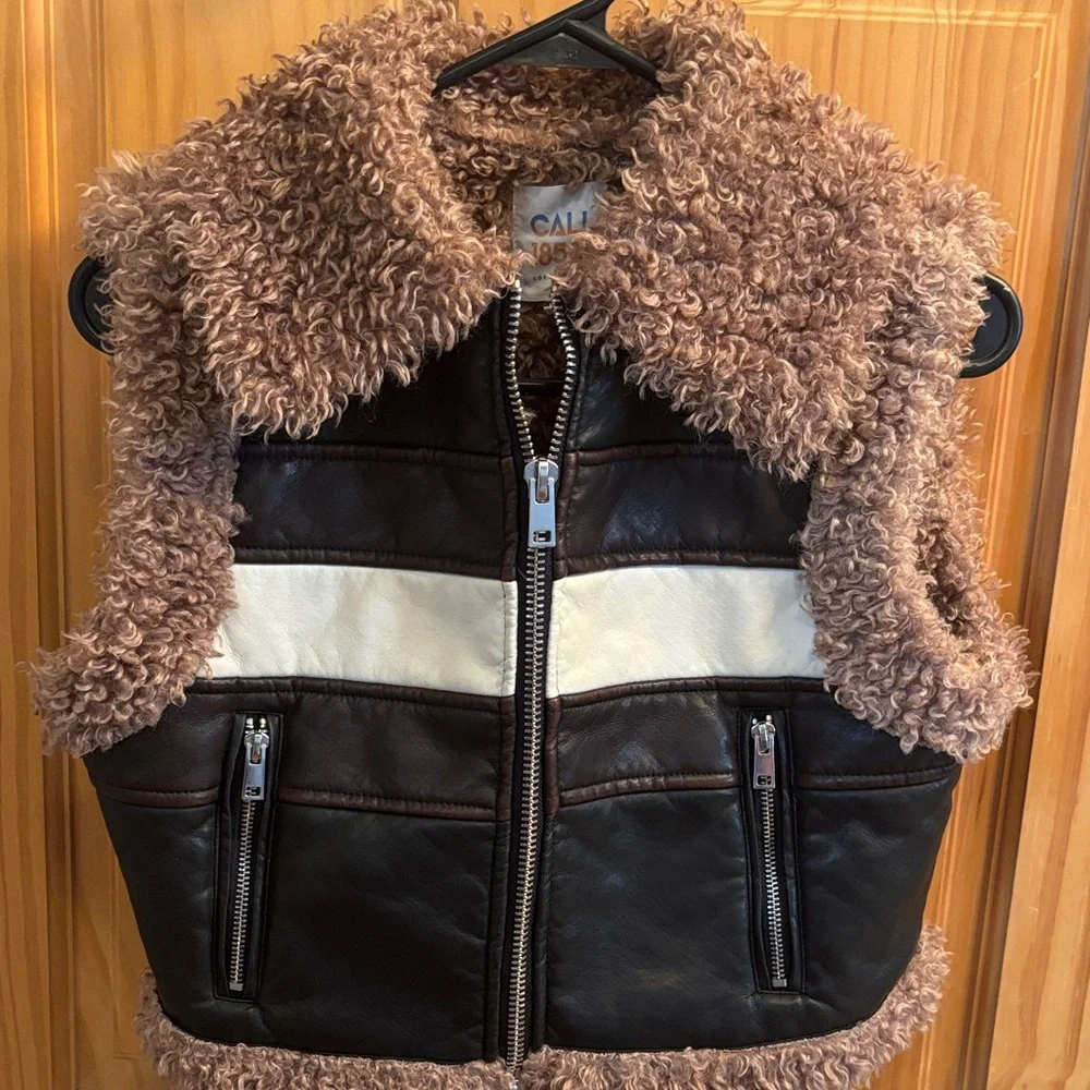 Brown and Cream Faux Fur Vest - Picture 1 of 12